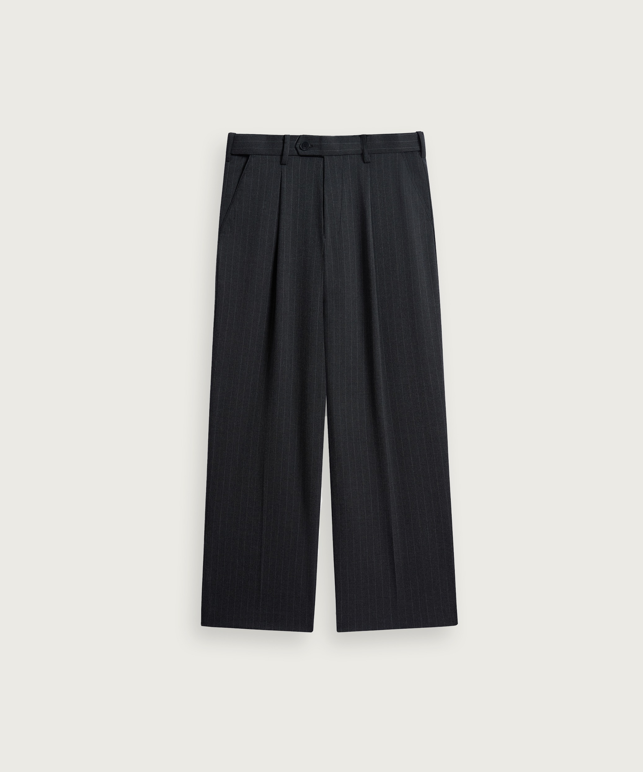 Quần Tây Nam Kẻ Sọc Vải Tweed Ống Rộng Xếp Ly